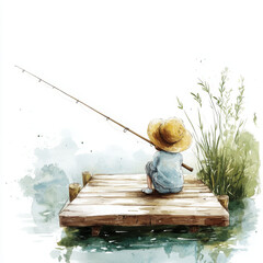 boy fishing from wooden dock, he feels excited and hopeful