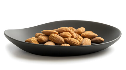 Almonds arranged on a delicate porcelain plate, surrounded by a scattering of fresh lavender flowers.