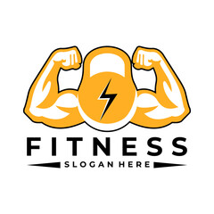 Strong Hand and Barbell logo design. Sport Fitness and Gym logo design template