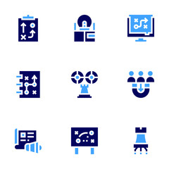 Strategy icon set. Bold style. Duotone colors. acquisition, strategy, content, gamestrategy, thinking, betting