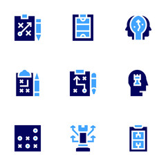 Strategy icon set. Bold style. Duotone colors. boardstrategy, strategy, noughtsandcrosses, trainer, strategic, strategicconsulting