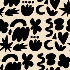 Fototapeta premium Abstract Crayon Kid Shape Seamless Pattern. Texture Geometric Element Backgound. Vector Graphic Wallpaper 