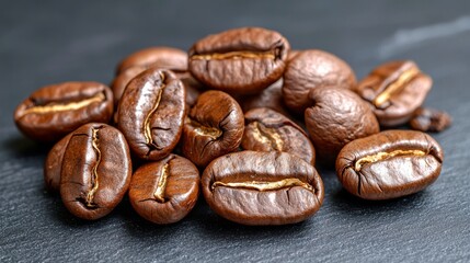 Roasted Coffee Beans Closeup  Dark Background