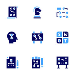 Strategy icon set. Bold style. Duotone colors. strategy, diagram, gamestrategy, swotanalysis