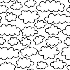 Doodle Cloud Crayon Seamless Pattern. Sketch Sky Heaven Background. Hand Drawn Vector Wallpaper