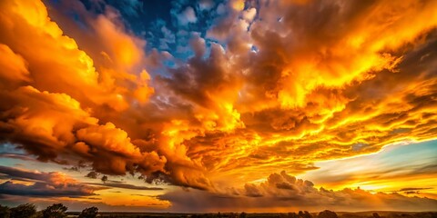 Obraz premium Dramatic Sunset Cloudscape: Fiery Orange Glow at Dusk