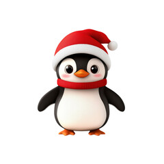 Fototapeta premium Adorable Christmas Penguin in Santa Hat and Scarf - 3D Render