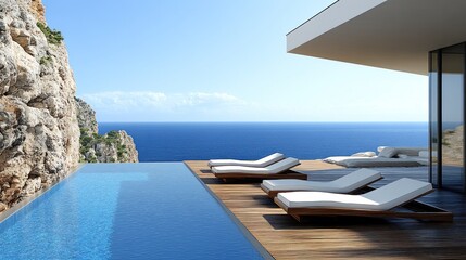Fototapeta premium Cliffside Villa Infinity Pool, Ocean View, Relaxation
