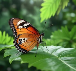 serene phalantha butterfly resting on a soft green leaf, green, insect, serenity