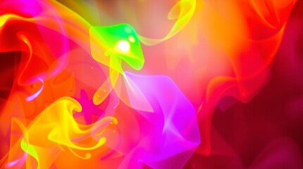 Volumetric lighting, electric vivid colors, multicolored abstract background with fluid shapes and gradients, visible light beams through dust or fog