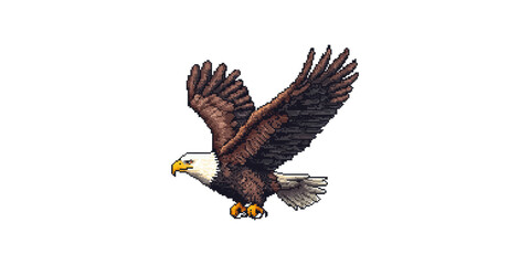 Obraz premium Pixel art bald eagle with open wings isolated on transparent background