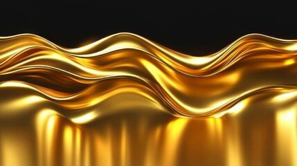 Abstract Liquid Gold Waves, Seamless Looping Animation, Golden Texture Background, 3D Render