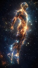 Cosmic Human Form Encapsulated in Glowing Nebula Surrounded by Vibrant Stars and Galaxies