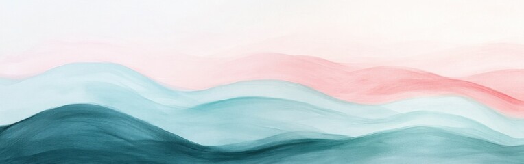 Soft pencil strokes create calming waves in muted teal and pink hues across a serene landscape at dusk