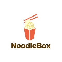 Chinese noodles in paper box and chopsticks logo design.
