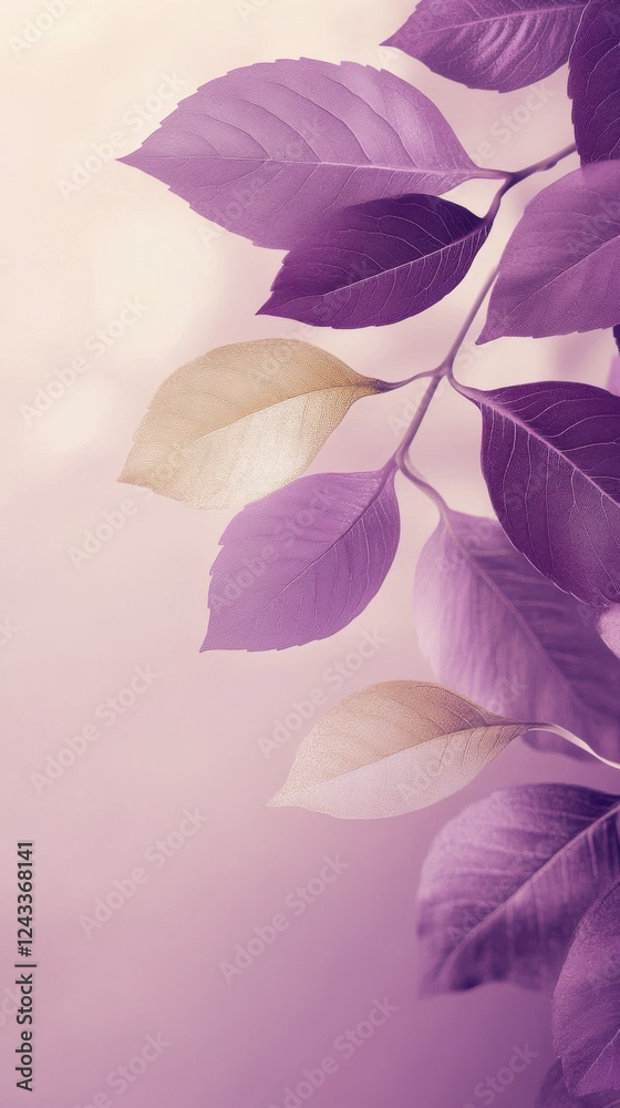 Poster Soft mauve leaves with golden tips create a serene atmosphere in an elegant space