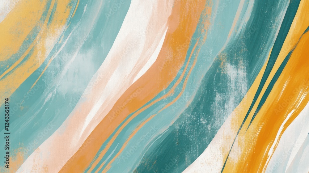 Aufkleber Soft pastel amber and teal dashed lines create a calming abstract pattern suitable for various design projects and artistic inspirations