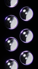 Abstract 3D vertical chrome metallic silver technology science molecules industrial sphere neon colors gradient circles connection  futuristic groovy funky particles shiny concepts design background