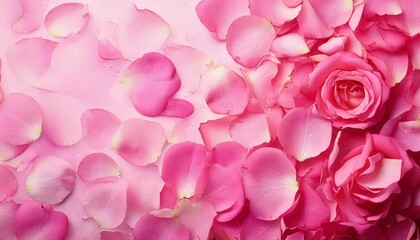Fototapeta premium A soft pink watercolor background with delicately arranged fresh rose petals.