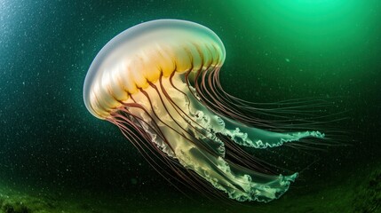 Orange Jellyfish with Red Tentacles Underwater