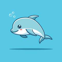 Cute Dolphin Swimming Cartoon Vector Icon Illustration. Animal Nature Icon Concept Isolated Premium Vector. Flat Cartoon Style