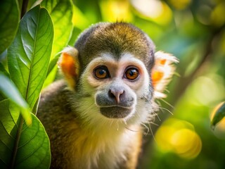 Obraz premium Ecuadorian Squirrel Monkey Portrait: Coca Rainforest Wildlife Photography
