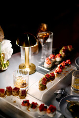 Modern sushi serving at night in a restaurant