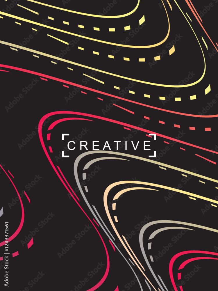 Fototapete futuristic abstract technology shining rainbow light lines on modern line pattern black background. 