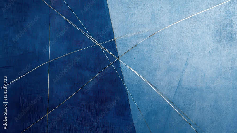 Poster Muted blue pencil strokes create a calming gradient landscape with delicate, intersecting lines evoking tranquility and depth