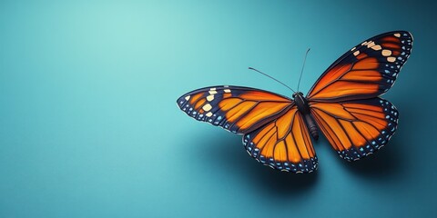 Fototapeta premium Monarch Butterfly on Teal Background: A Symbol of Transformation and Beauty
