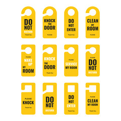 Door hanger for hotel room set in yellow label vector