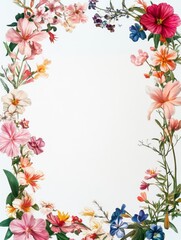 Fototapeta premium Colorful Floral Frame Botanical Illustration Design