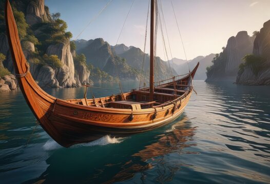 Traditional pinasse boat with a distinctive curved prow, wooden boat , traditional boat
