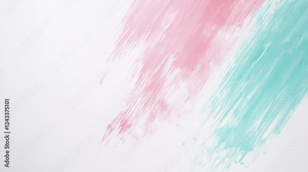 Poster Brush strokes in pink and turquoise create an artistic pattern on a clean white background during midday