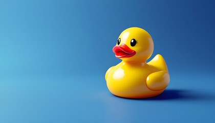 Cute Yellow Rubber Duck on Blue Background
