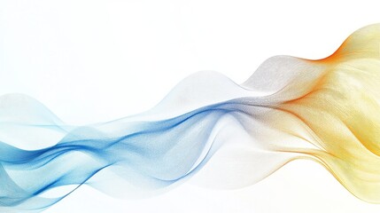 Fototapeta premium Flowing abstract waves in blue and orange against a soft white background evoke a sense of calm energy and creative movement