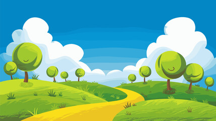 Obraz premium Cartoon Landscape with Yellow Path and Green Hills