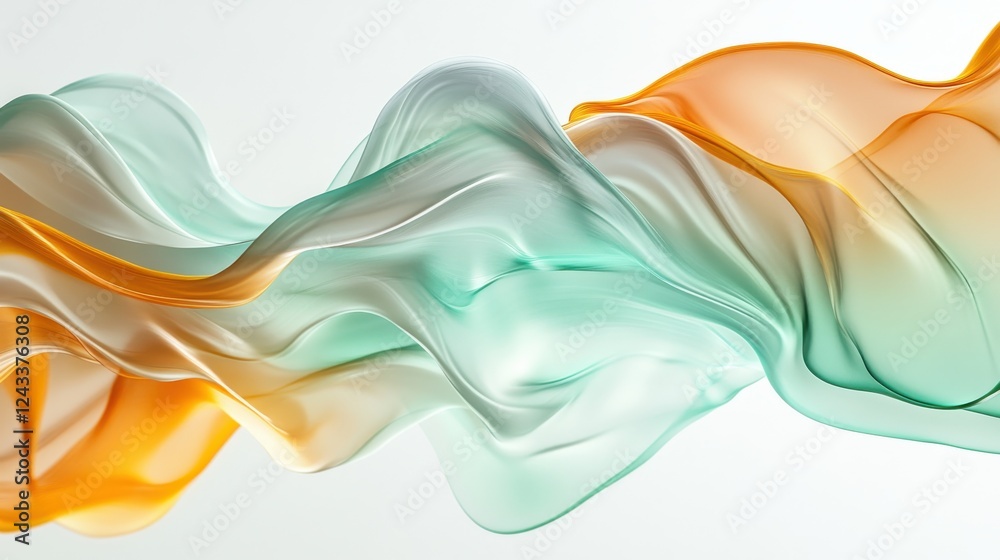 Fototapete translucent amber and mint strokes create a serene and flowing abstract composition in soft hues and