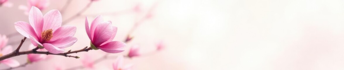 Fototapeta premium Delicate pink magnolia blossoms on bamboo stems, flowers, watercolor, floral