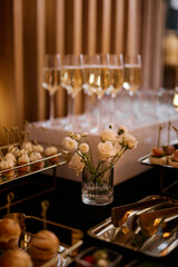 Beautiful evening restaurant decorated buffet