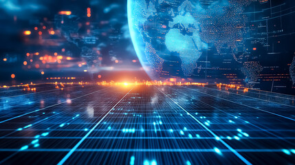 Fototapeta premium Holographic display showing global solar energy consumption trends