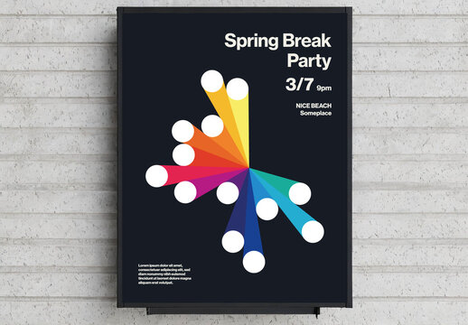 Spring Break Party Poster Template with Abstract Colorful Rays