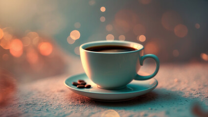 Fototapeta premium Steaming Cup of Coffee with Beans