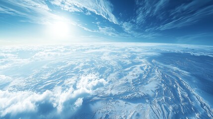 Fototapeta premium Expansive View of Earth from Space with Bright Blue Sky and Clouds