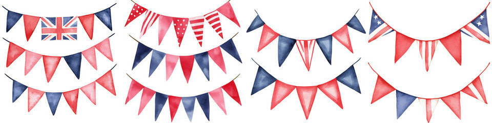 Fototapeta premium Victoria element, Colorful bunting and garlands featuring flags for celebrations, isolated on transparent background.