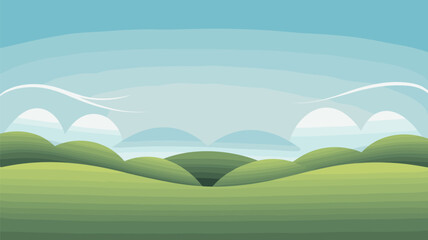 Obraz premium Cartoon Landscape with Green Hills and Blue Mountains