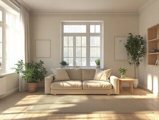 Boho Living Room with Natural Tones and Woven Decor
