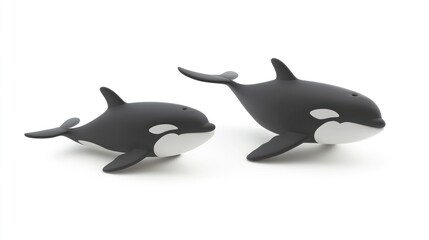 Obraz premium Two Orca Whale Figurines on White Background