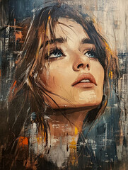 Portret samotnej kobiety, malarstwo olejne, dekoracja generative ai 