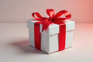 Obraz premium Red ribbon wrapped around a small Christmas gift box, red, xmas, christmas